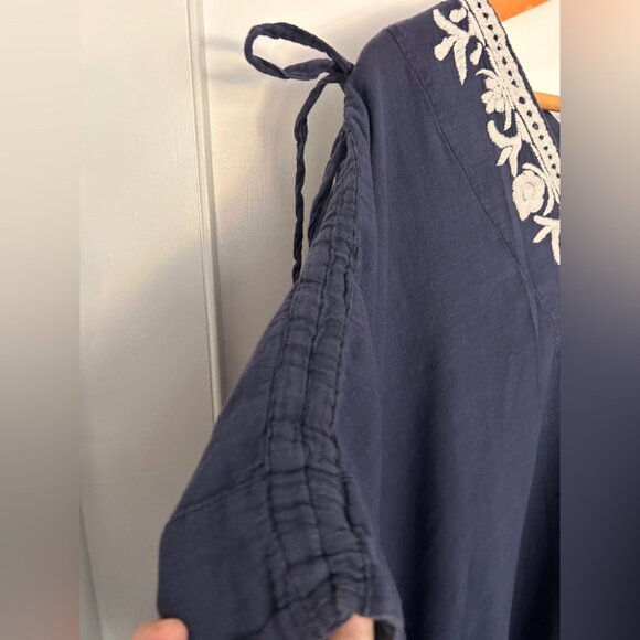 People Tree Hand Woven Navy & White Cotton Beach Cover Up O/S - Picture 6 of 10